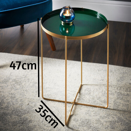 Spot On Dealz Round Side Removable Dark Green Tray With GOLD Legs Bedside End Table 1