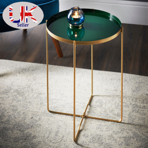 Spot On Dealz Round Side Removable Dark Green Tray With GOLD Legs Bedside End Table 2