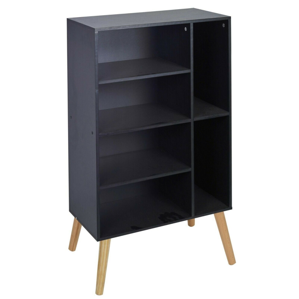 (Beech) 6 Section Black Wooden Storage Bookcase Style Legs