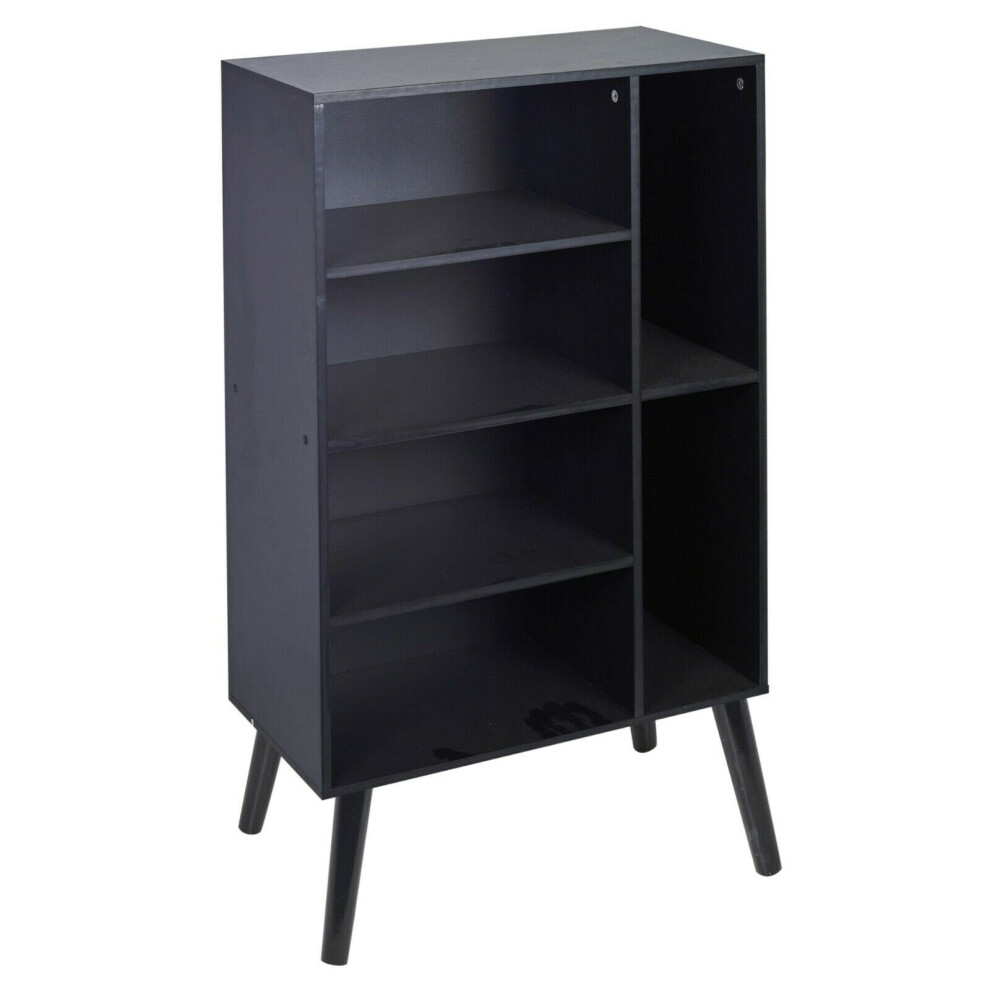 (Black) 6 Section Black Wooden Storage Bookcase Style Legs