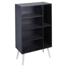 (White) 6 Section Black Wooden Storage Bookcase Style Legs
