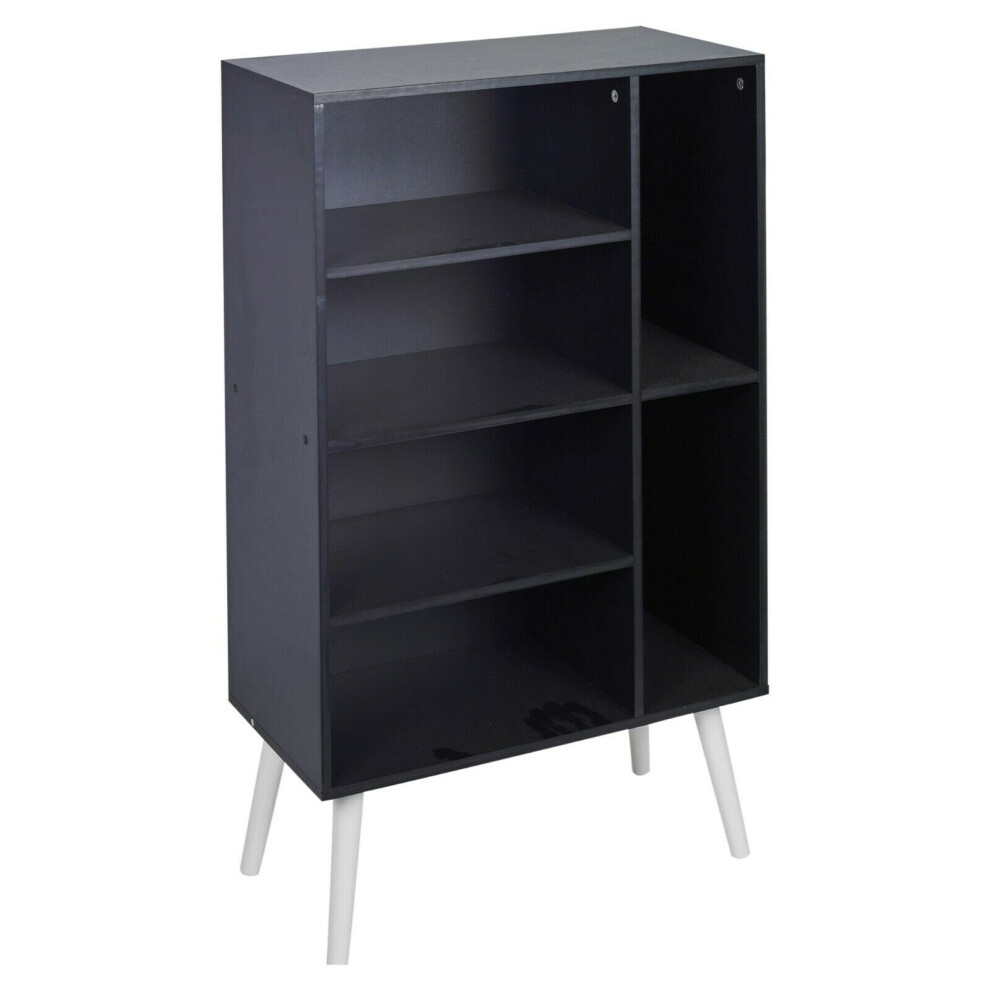 (White) 6 Section Black Wooden Storage Bookcase Style Legs