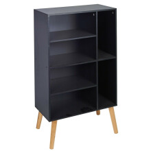 (Pine) 6 Section Black Wooden Storage Bookcase Style Legs