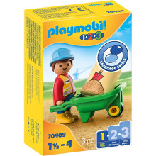 Playmobil 1.2.3 70409 Obrero con carretilla, para ni os de 1,5 a 4 a os