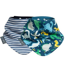 Printed Baby Bibs for Babies and Toddlers - Twin Pack - Bandana Neckerchief Style Dribble Bib - for Baby Boy and Girl - Neckerbib Design by Cheeky