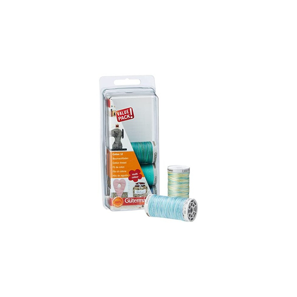 Gutermann Thread Set: Machine Embroidery Cotton 12-Aqua, 100%