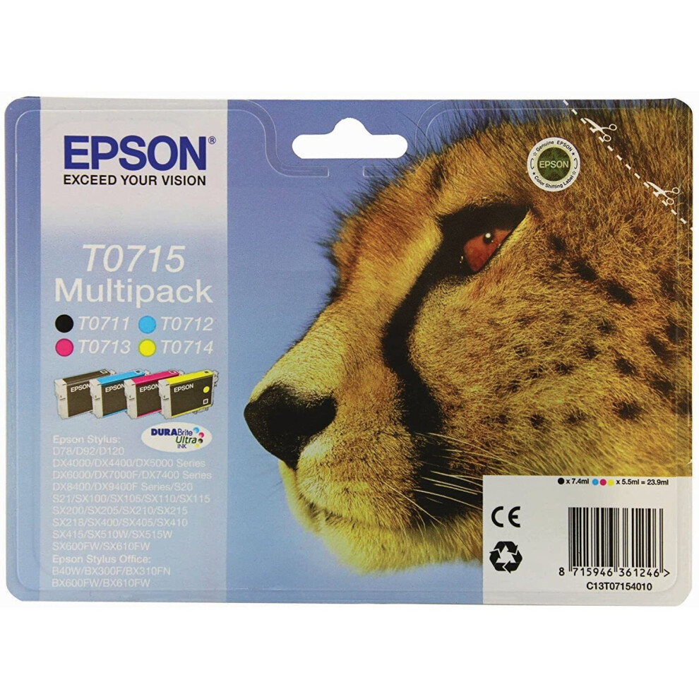 Epson Deluxe T0715 Ink Cartridge Multipack - 4 Colours C13t071540a0 Black/Cyan/Magenta