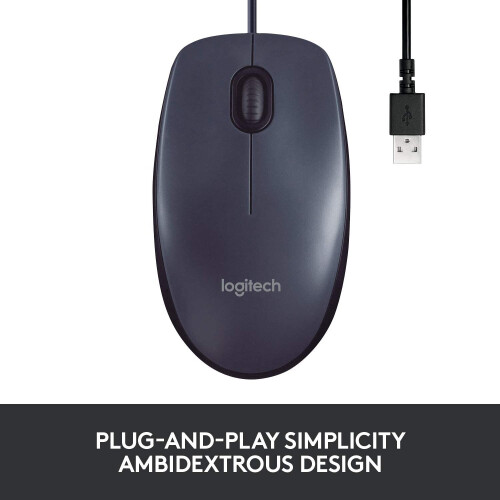 Logitech Logitech M100 Wired USB Mouse, 3-Buttons, 1000 DPI Optical Tracking, Ambidextrous PC / Mac / Laptop - Dark / Black 2