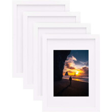 Egofine A4 Photo Frames White Set of 4 - Made of Solid Wood for Table Top and Wall Mounting