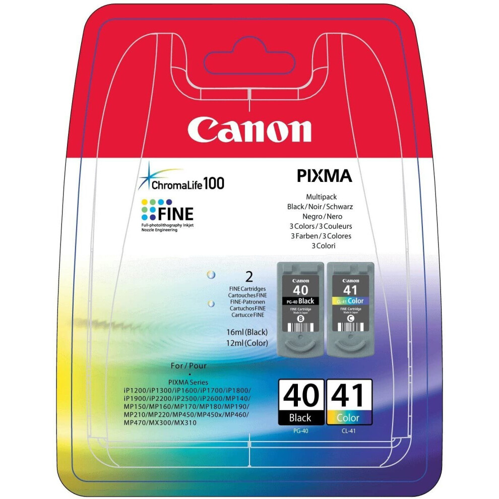 Original ink suitable for Canon Pixma MP 150 Canon PG-40 CL 41 0615B036 - 2x premium printer cartridges - black, cyan, magenta, yellow - 1x 16 ml and