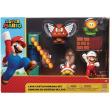 Super Mario Nitendo Lava Castle 2.5" Figure Diorama Play Set, Includes: Fire Mario, Spiny, & para Goomba, Mechanical Spinning Fireballs, Block & Fire