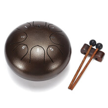 (Black) 6 Inch 8 Notes G Tune Steel Tongue Drum Handpan Instrument with Drum Mallets and Bag