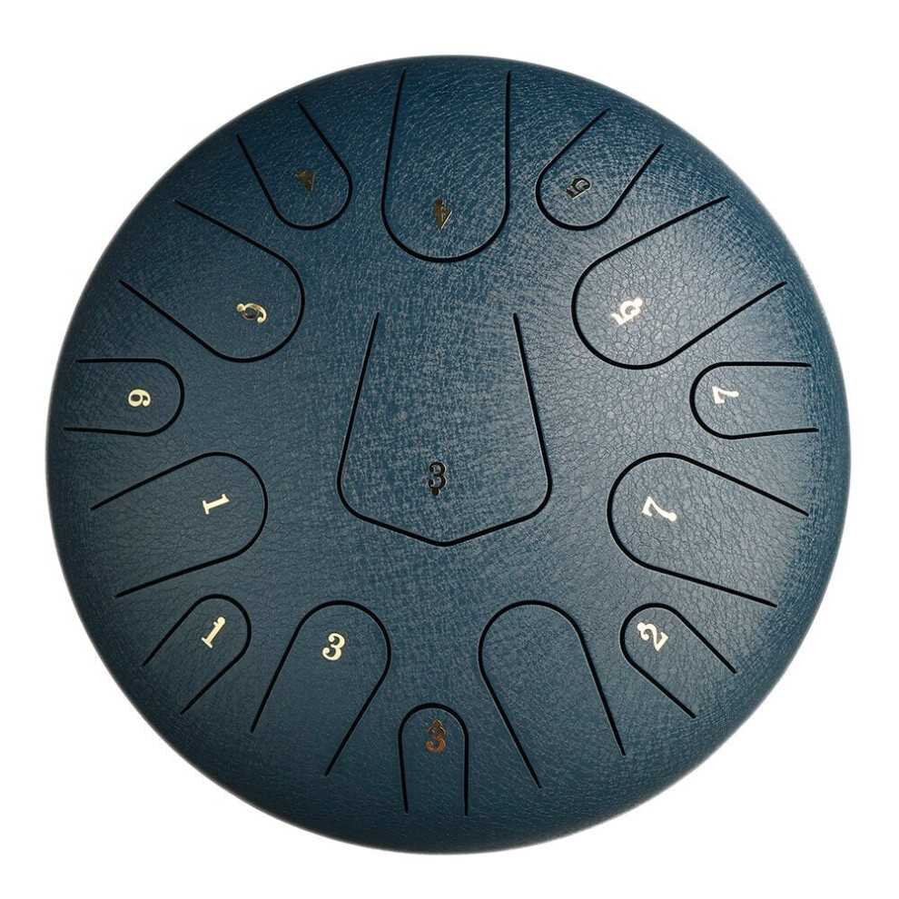 (Navy Blue) 12 Inch Steel Tongue Drum Handpan Hand Drums Major 15 Notes Tankdrum + Mallets Bag