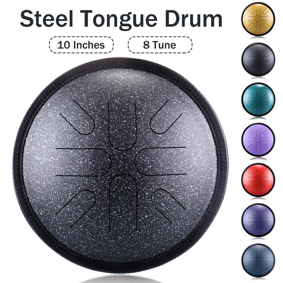 (Purple) 10'' 8 Notes Steel Tongue Drum Handpan Hand Tankdrum With Storage Bag Mallets