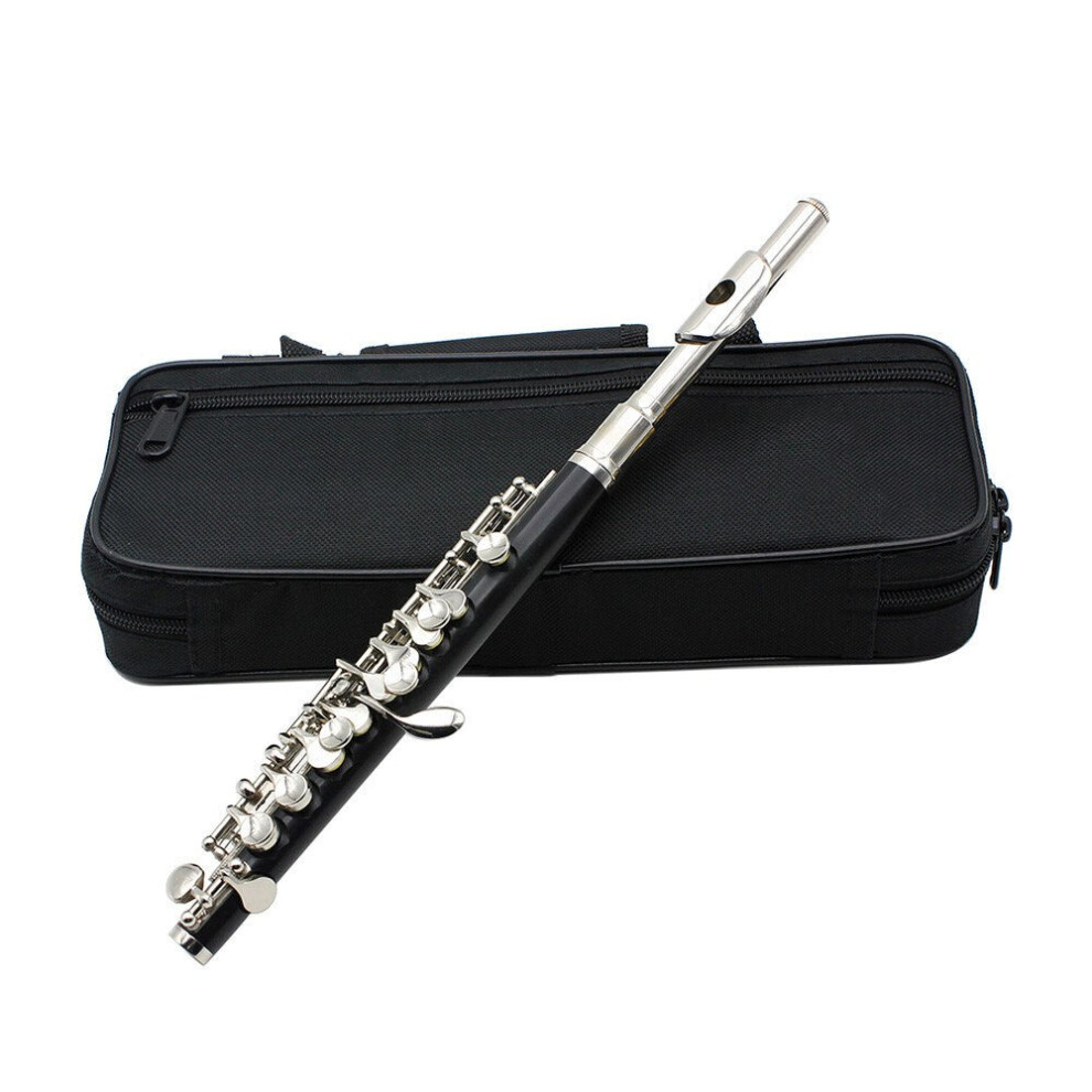 (Silver) Half-size Flute Cupronickel Silver Plated C Key Tone with Cork Grease Polish Cloth Cleaning Stick Padded Box Case Screwdriver