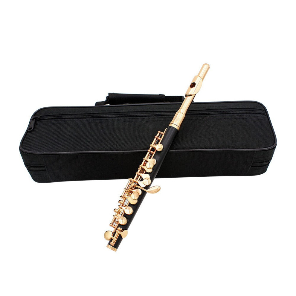 (Gold) Half-size Flute Cupronickel Silver Plated C Key Tone with Cork Grease Polish Cloth Cleaning Stick Padded Box Case Screwdriver