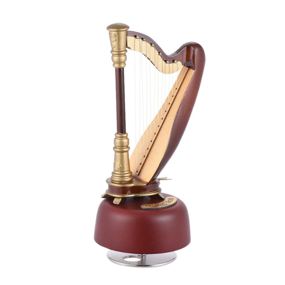 Classical Wind Up Harp Music Box with Rotating Musical Base Instrument Miniature Replica Artware Gift