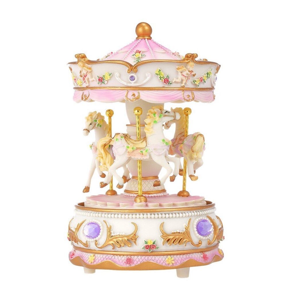 (Purple) Mini Carousel Clockwork Castle in the Sky Music Box Colorful LED Merry-go-round Musical Gift