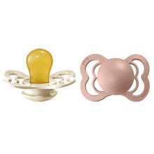 BIBS Supreme Soother 2 Pack, Symmetrical Nipple, BPA Free, Natural Rubber Dummy Pacifier, Size 1 (0-6 Months), Ivory/Blush