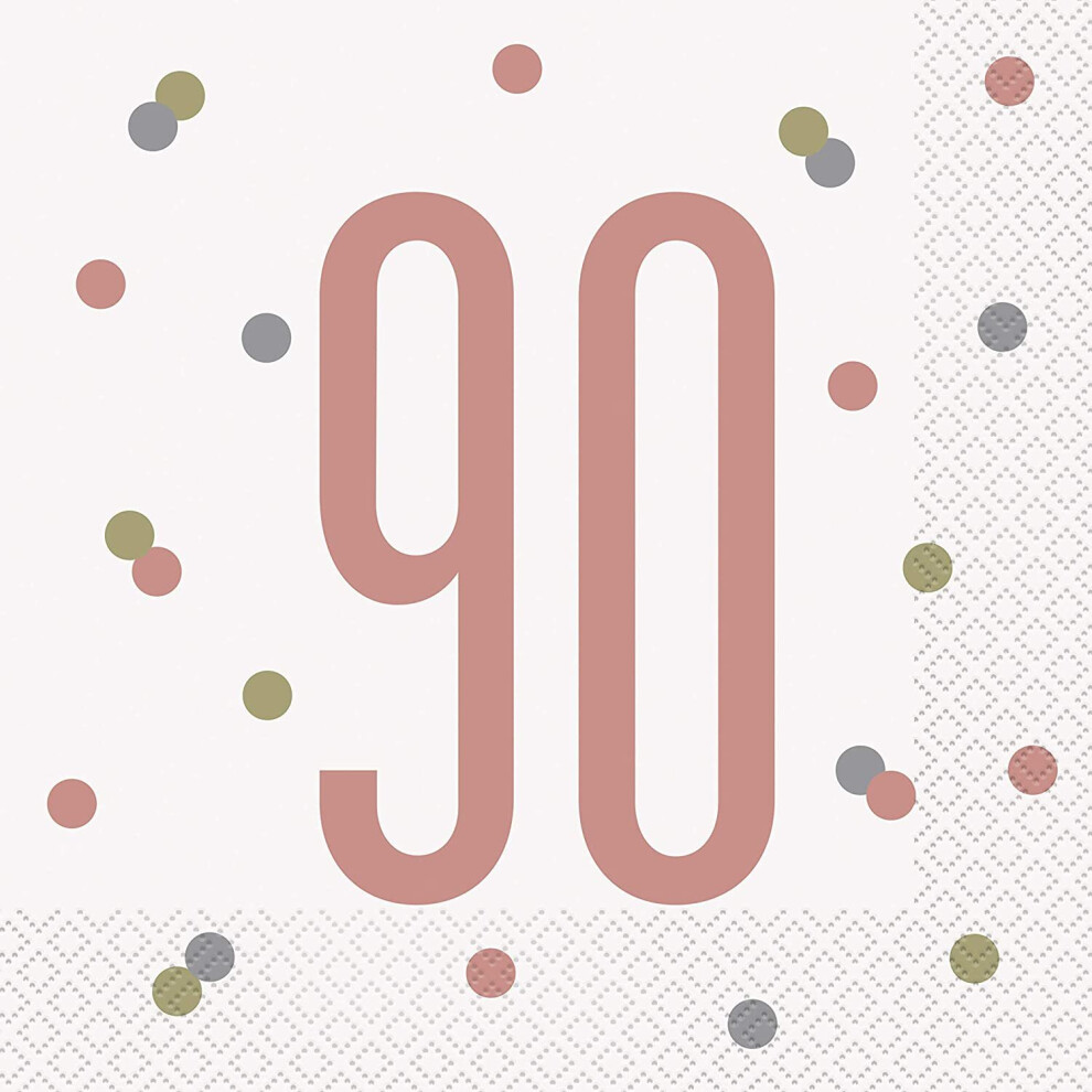 Unique Party 84889 90th Birthday Lunch Paper Napkins - 6.5" x 6.5" | Glittery Rosegold | 16 Pcs, Rose Gold, Age 90
