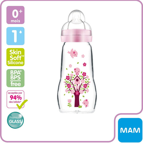 MAM MAM Glasflasche - Sauger Stufe 2 Mittel - Rosa 1