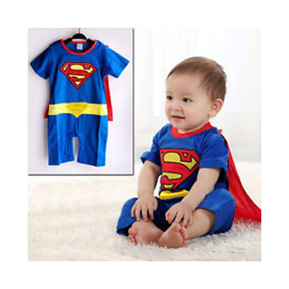 (Short Sleeve, 95cm) Spiderman Batman Superhero Baby Jumpsuit Short Sleeve Cape Toddler Bodysuit