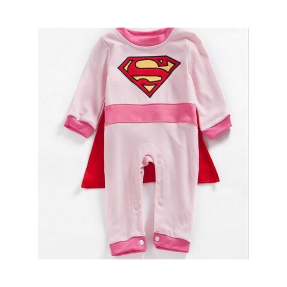 (Pink Superman, 70Cm) Spiderman Batman Superhero Baby Jumpsuit Short Sleeve Cape Toddler Bodysuit Multicoloured