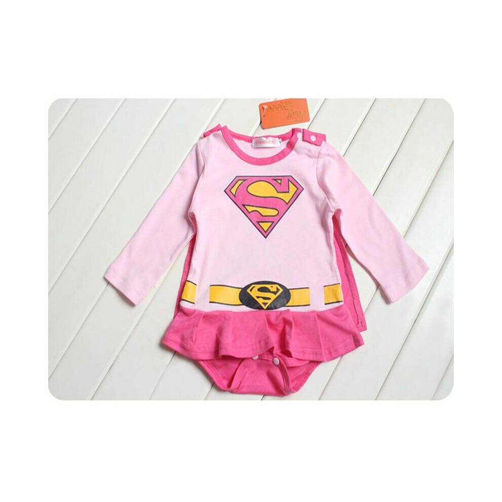 (Pink Sleeve, 95cm) Spiderman Batman Superhero Baby Jumpsuit Short Sleeve Cape Toddler Bodysuit
