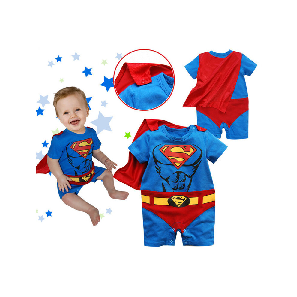 (Muscle, 95cm) Spiderman Batman Superhero Baby Jumpsuit Short Sleeve Cape Toddler Bodysuit