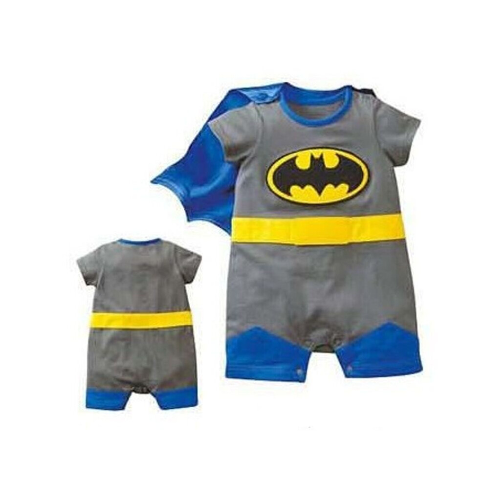 (Batman, 95cm) Spiderman Batman Superhero Baby Jumpsuit Short Sleeve Cape Toddler Bodysuit