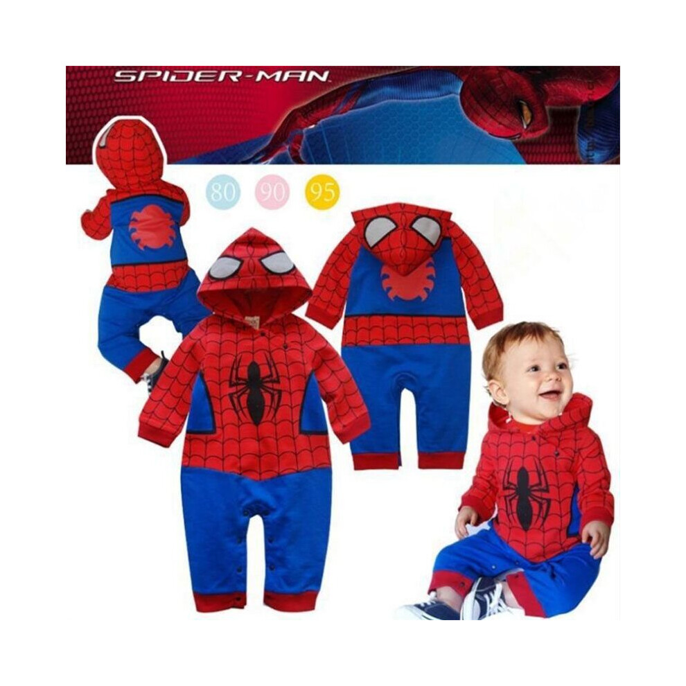 (Spiderman, 70Cm) Spiderman Batman Superhero Baby Jumpsuit Short Sleeve Cape Toddler Bodysuit Multicoloured