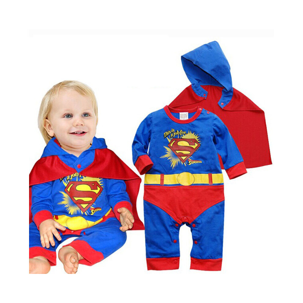 (Cap, 95cm) Spiderman Batman Superhero Baby Jumpsuit Short Sleeve Cape Toddler Bodysuit