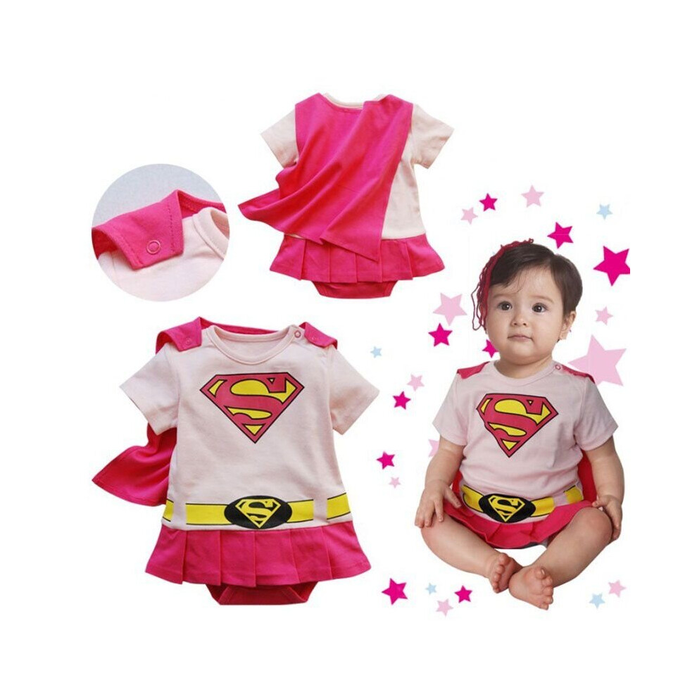(Pink, 95cm) Spiderman Batman Superhero Baby Jumpsuit Short Sleeve Cape Toddler Bodysuit