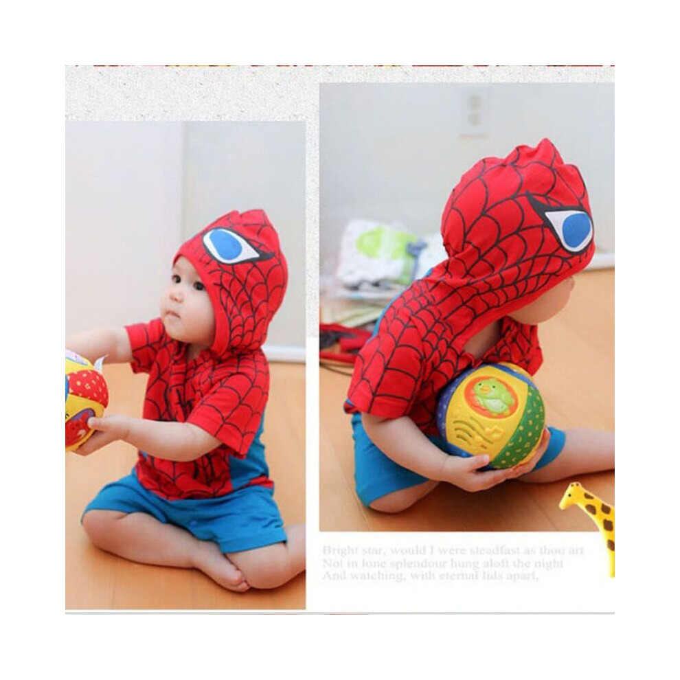 (Spider, 80Cm) Spiderman Batman Superhero Baby Jumpsuit Short Sleeve Cape Toddler Bodysuit Multicoloured