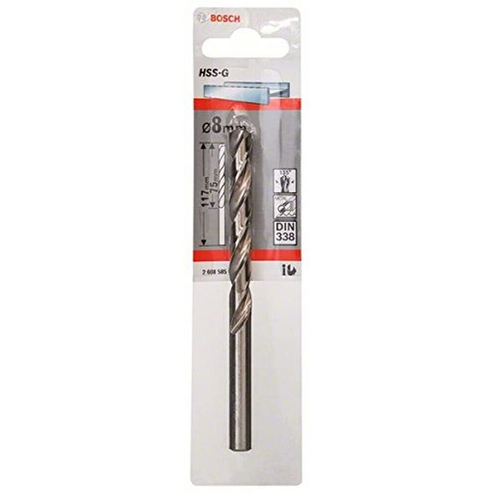 Bosch 2608585932 Din338 Hss-G Metal Drill Bit, 8.0Mm X 75Mm X 117Mm, Silver