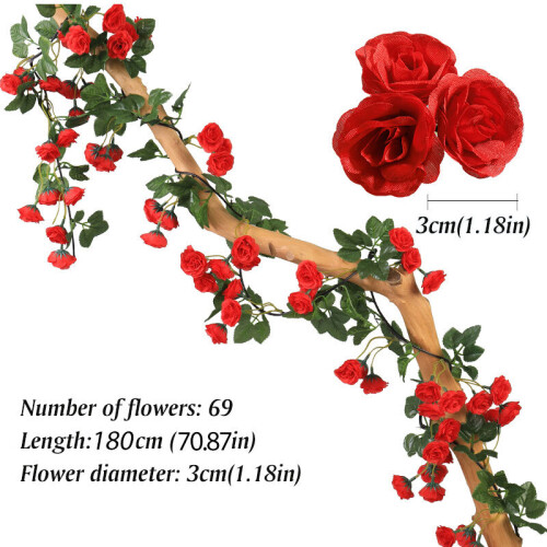 (Red rose) Rose Artificial Flowers Hanging vine Flowers String Wedding