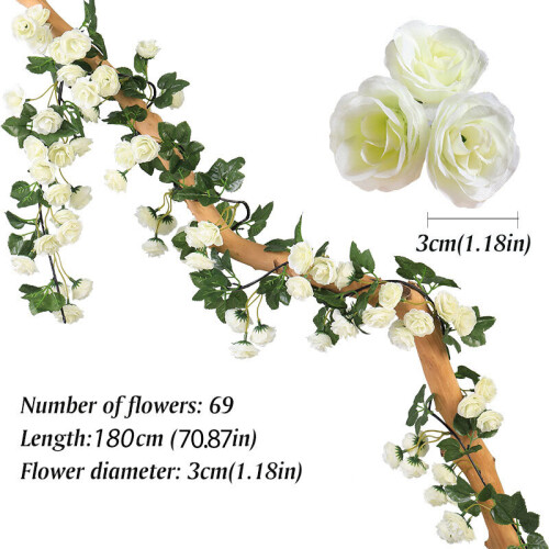 (White Rose) Rose Artificial Flowers Hanging vine Flowers String Wedding