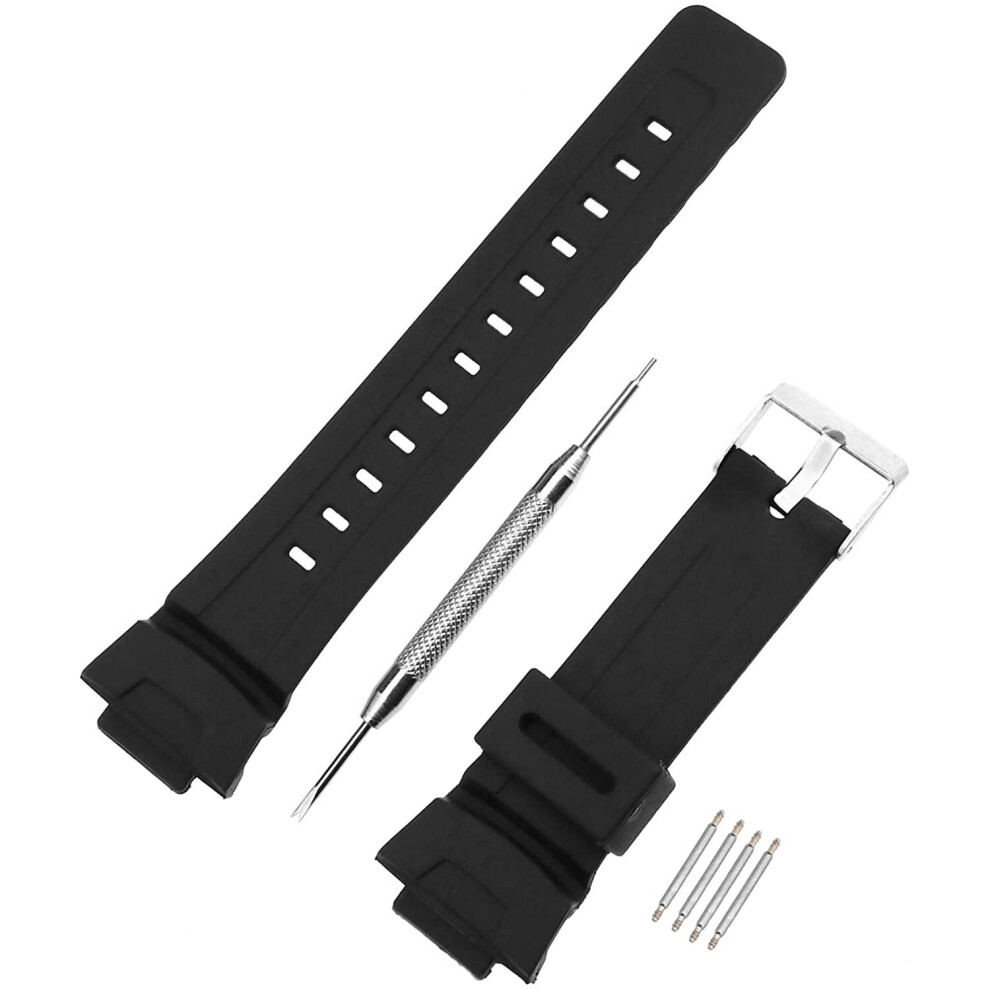 OTOTEC 16mm Black Rubber Waterproof Watch Strap Replacement Watch Strap Band Watch Belt Compatible with Casio G-SHOCK G101/G100/G2110/G2310