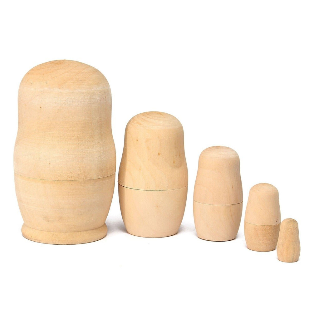 5pcs DIY Unpainted Blank Wooden Embryo Russian Nesting Dolls Matryoshka Toys Gift