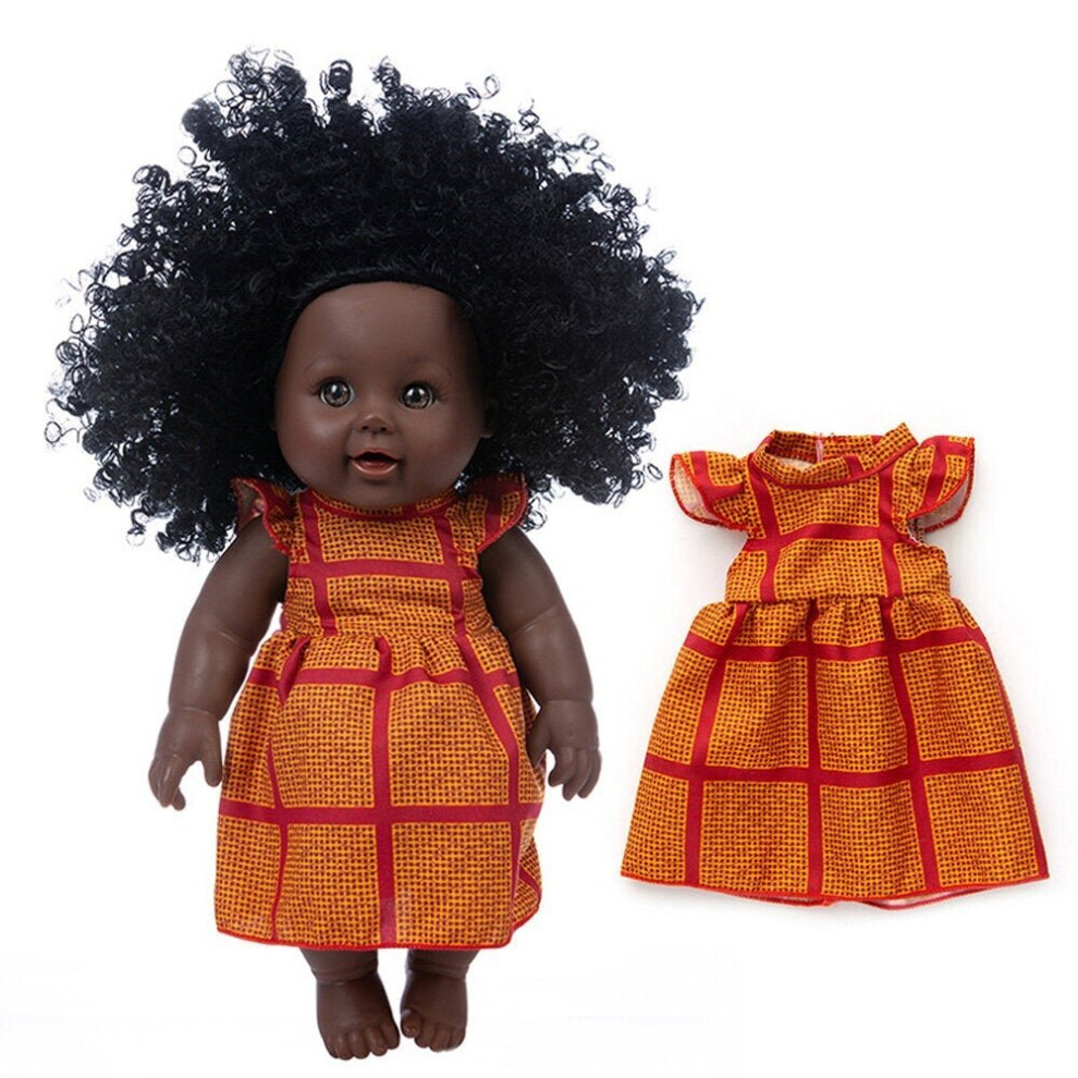 () 30CM Silicone Vinyl Dress Up Fashion African Curly Hair Realistic Rebirth Lifelikes Black Skin Baby Doll Toy for Kids Gift