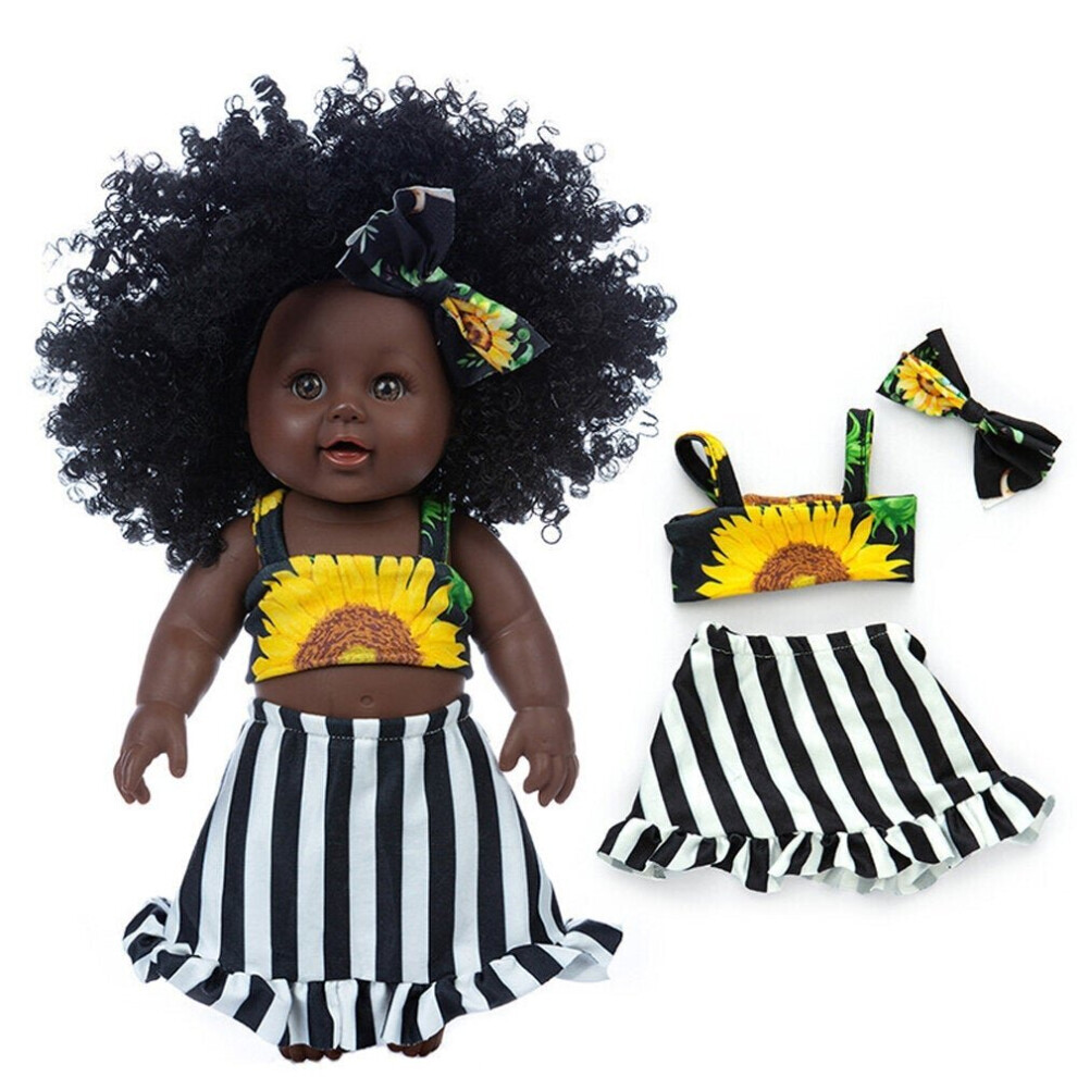 () 30CM Silicone Vinyl Dress Up Fashion African Curly Hair Realistic Rebirth Lifelikes Black Skin Baby Doll Toy for Kids Gift