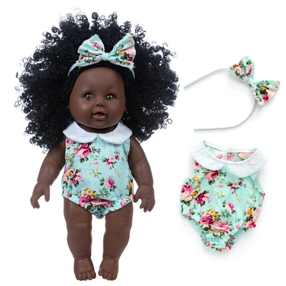 () 30CM Silicone Vinyl Dress Up Fashion African Curly Hair Realistic Rebirth Lifelikes Black Skin Baby Doll Toy for Kids Gift