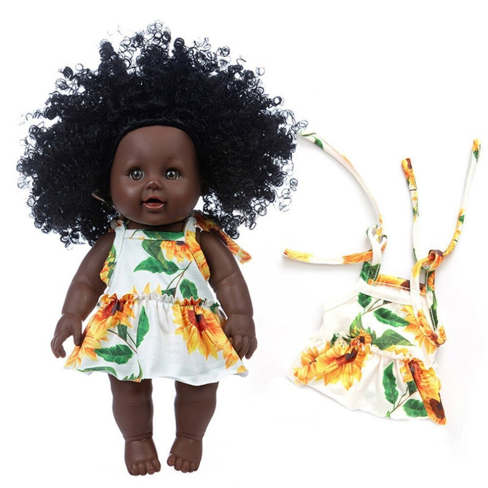 () 30CM Silicone Vinyl Dress Up Fashion African Curly Hair Realistic Rebirth Lifelikes Black Skin Baby Doll Toy for Kids Gift