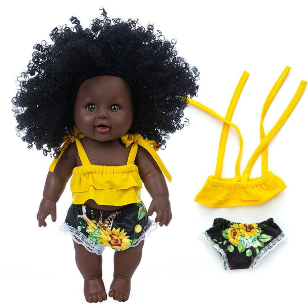 () 30CM Silicone Vinyl Dress Up Fashion African Curly Hair Realistic Rebirth Lifelikes Black Skin Baby Doll Toy for Kids Gift