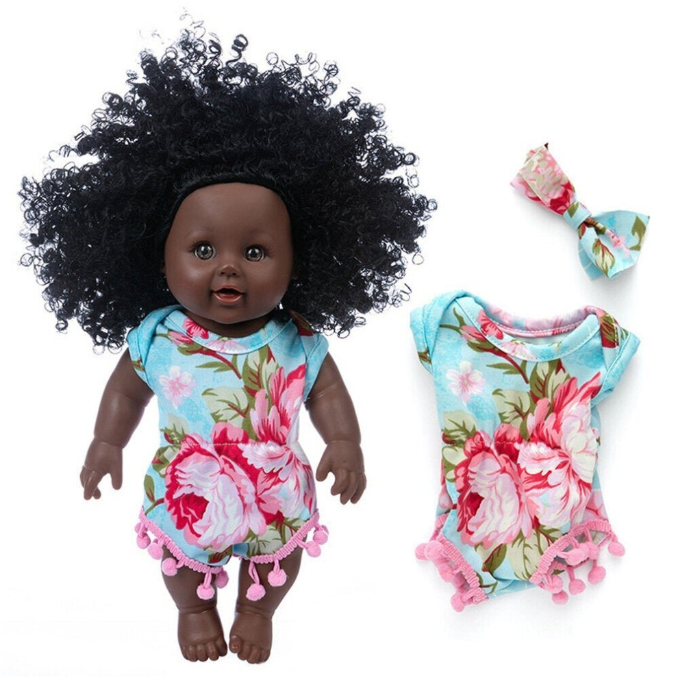 () 30CM Silicone Vinyl Dress Up Fashion African Curly Hair Realistic Rebirth Lifelikes Black Skin Baby Doll Toy for Kids Gift