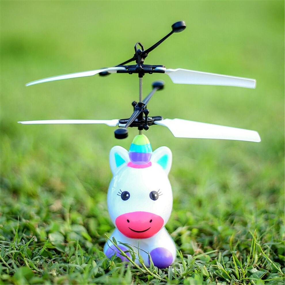 () Mini LED Light Up Infrared Induction Drone Rechargeable Flying Unicorn Toy Hand-controlled Toys for Kids Gift