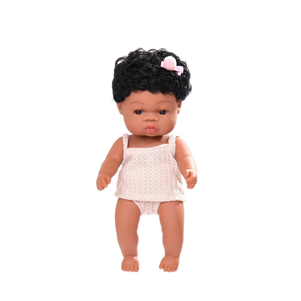 () Black Baby Dolls Soft Silicone Vinyl Play Toy Infant Reborn Handmade Doll Lifelike Newborn Gift