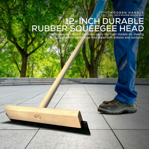 12" Squeegee Floor Mop Handle Rubber Large Wet Heavy Duty Industrial 1