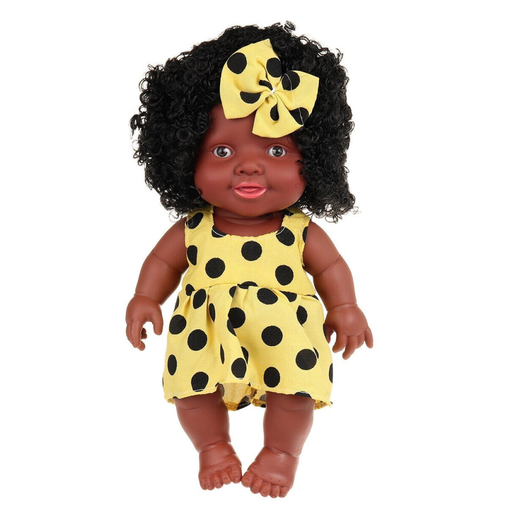 () 25CM Cute Soft Silicone Joint Movable Lifelike Realistic African Black Reborn Baby Doll for Kids Gift