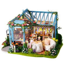 DIY Cabin Rose Garden Tea House Handmade Doll House Model With Dust Cover Music Motor